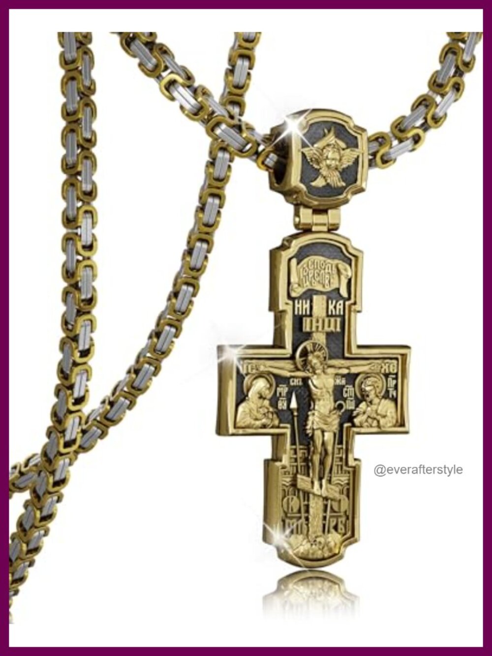 Orthodox Cross Necklace Brass Byzantine Chain 30 Inch Religious Pendant Gift